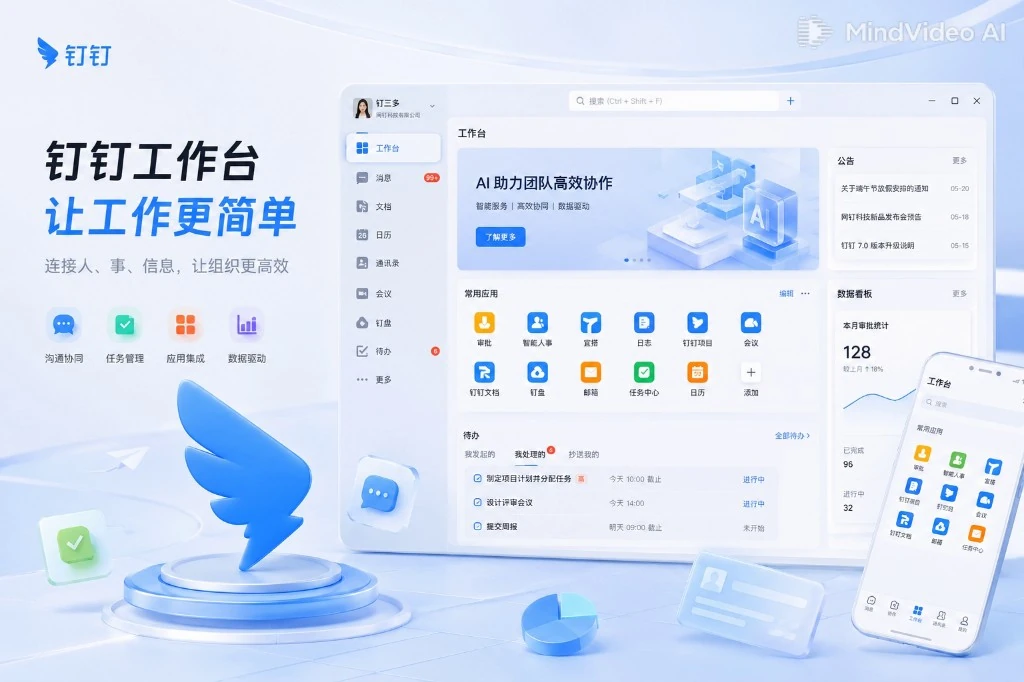 钉钉电脑版桌面工作台操作界面展示